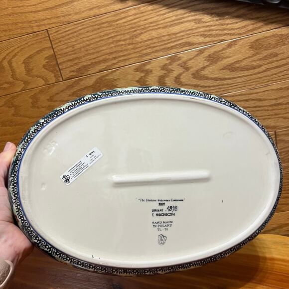 Unikat Ceremika Polish Pottery Casserole Dish Oval Blue Floral Bakeware 2007 - Picture 7 of 10